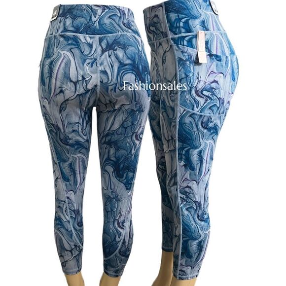 Victorias Secret On Point sport Leggings High-rise 7/8 length blue marble Swirl - Picture 3 of 5